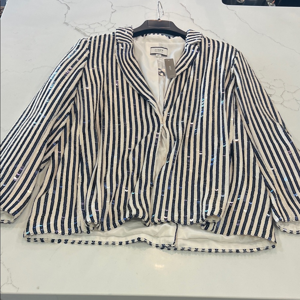 Zara Navy and White Striped Blazer